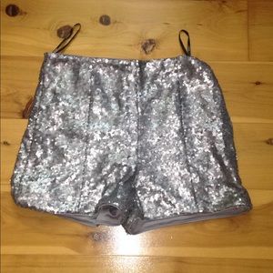 Silver Sequin High Waisted Shorts